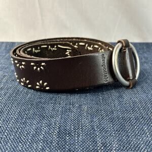 AEROPOSTALE Stitched Brown Leather Belt - Silver Ring Buckle - 40" Long